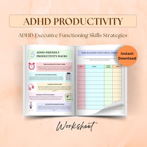 ADHD Executive Functioning Skills Strategies Psychoeducation Worksheets, Mental Health Therapy Worksheets, Executive Functioning Information