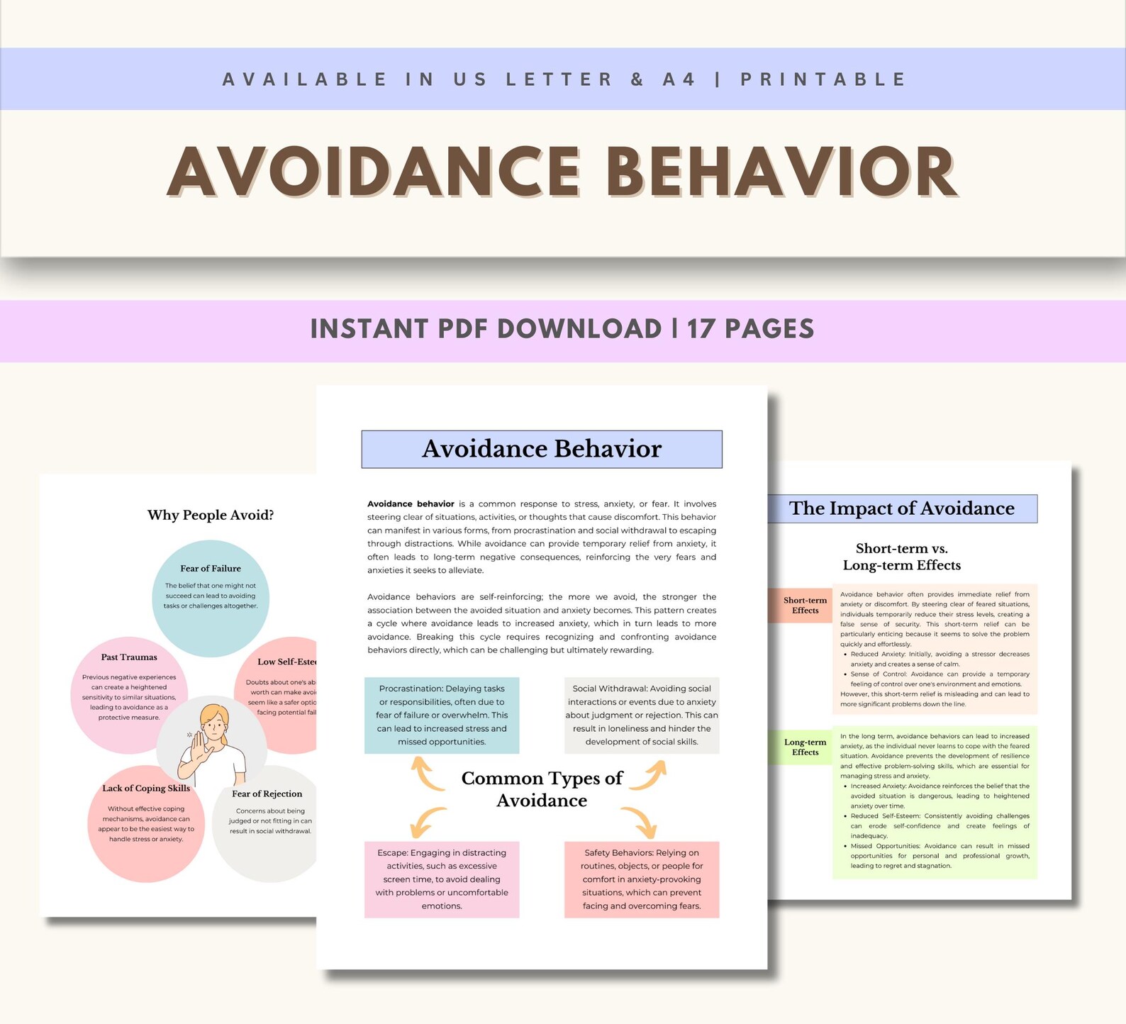 Avoidance Behavior Worksheets, the Cycle of Emotional Evidence, Mental ...