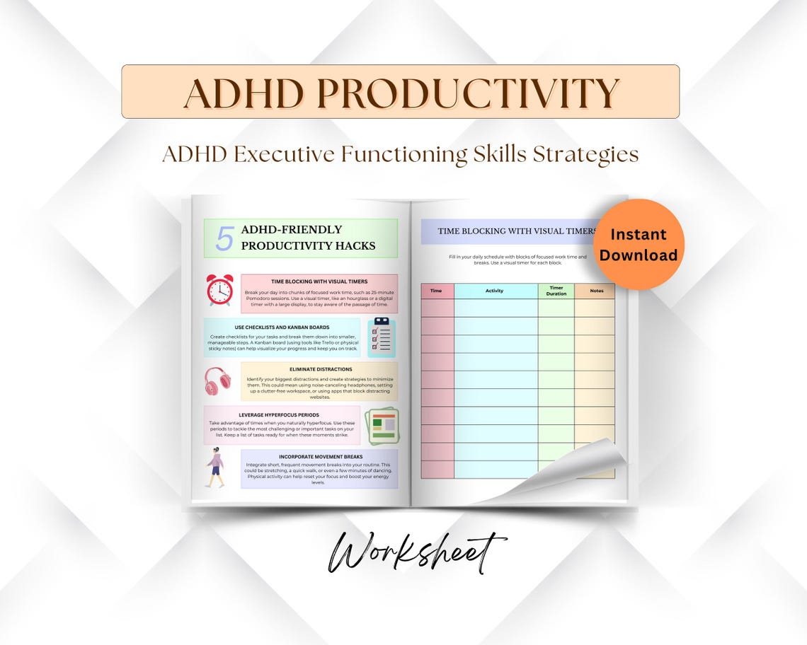 ADHD Executive Functioning Skills Strategies Psychoeducation Worksheets ...