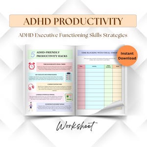 ADHD Executive Functioning Skills Strategies Psychoeducation Worksheets, Mental Health Therapy Worksheets