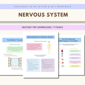 Nervous System Regulation Worksheets, Emotional Regulation Skills, Window of Tolerance, Nervous System Therapy Tools, Polyvagal Theory
