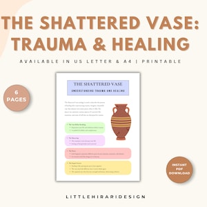 The Shattered vase: Trauma healing therapy for adults,  steps to healing, personal reflection for trauma, mental health resources, PTSD