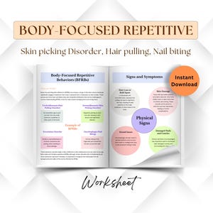 Body-Focused Repetitive Behaviors Worksheets, Skin picking Disorder, Hair pulling, Nail biting, Excoriation, BRFBs Awareness Tracker