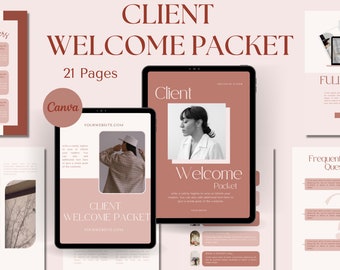 Plantilla de paquete de bienvenida para cliente, consultor, asistente virtual, plantilla de incorporación de cliente, guía de bienvenida del cliente Canva, guía de servicio