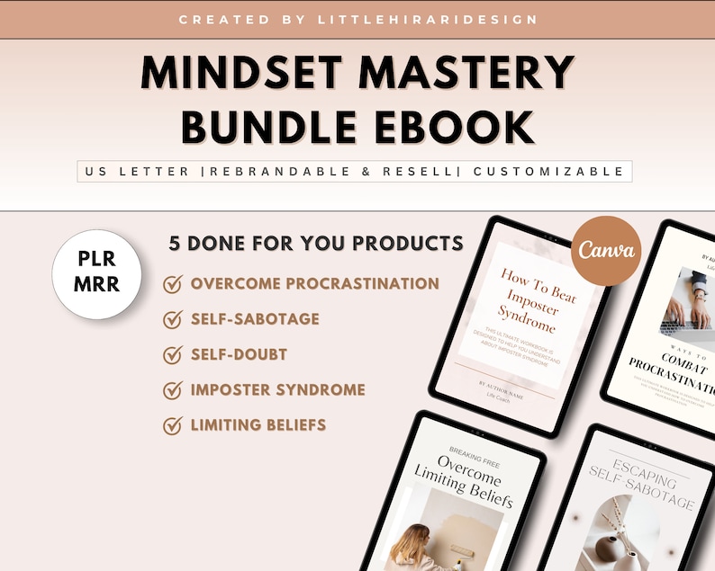 Mindset mastery bundle ebook. rebrandable and resell. customizable. PLR and MRR. done for you products.