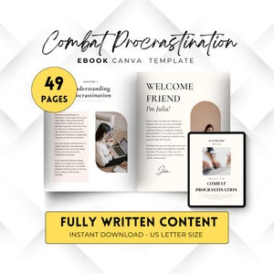 Overcome  Procrastination workbook coach, Done for you Self sabotage, Mindset Ebook Plr Template, Course Ebook, lead magnet