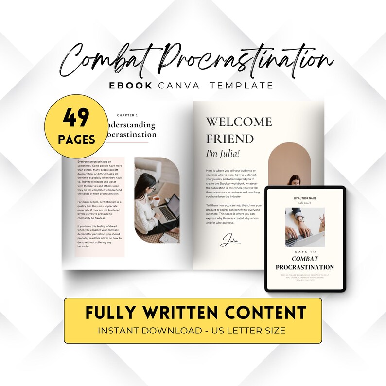 Overcome Procrastination workbook coach, Done for you Self sabotage, Mindset Ebook Plr Template, Course Ebook, lead magnet bild 2