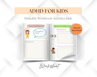 ADHD Worksheets for Kids, Printable Workbook Activities Kids, Children Mental Health, Coping Skills Planner