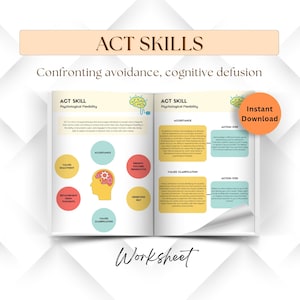 Psychologische Flexibilität AKT-Fertigkeiten Arbeitsblätter, Kognitive Entmischung, Traumabewältigungsfähigkeiten, Ressourcen für psychische Gesundheit