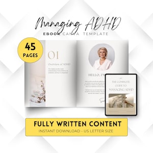 Curso de TDAH en formato ebook PLR, libro de trabajo MRR Canva, derechos de reventa y rebranding, imán de clientes potenciales