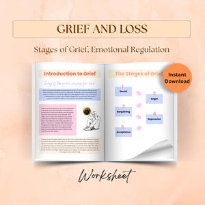 Grief and Loss Handouts for Teens and Adults, Stages of Grief, Emotional Regulation, Grief Coping Strategies, Self Care Tips, Therapist Tool