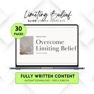 Plantillas de Canva sobre creencias limitantes, presentación de seminario web sobre mentalidades autolimitantes, coaching de mentalidad de crecimiento