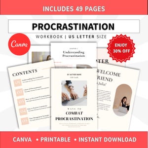 Overcome Procrastination workbook coach, Done for you Self sabotage, Mindset Ebook Plr Template, Course Ebook, lead magnet bild 1