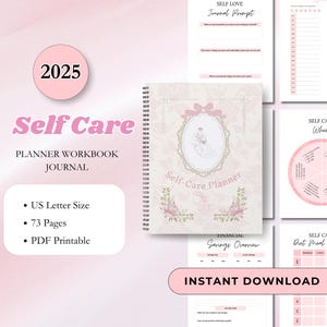 2025 Self Care Planner Pink Aesthetic Printable Planner Daily Journal Wellness Tracker Gratitude Journal Self Love Healing Mindfulness