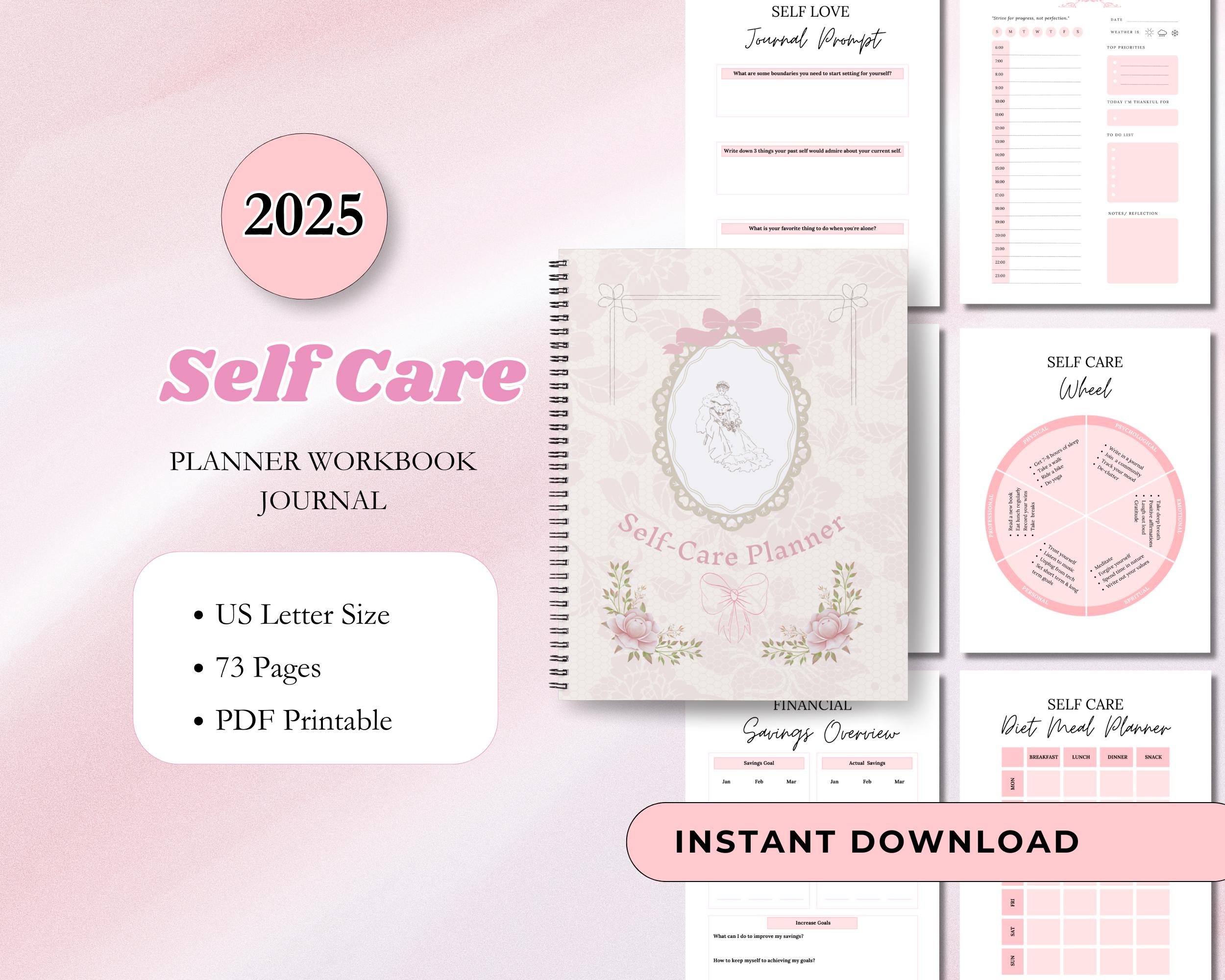 2025 Self Care Planner Pink Aesthetic Printable Planner Daily Journal ...