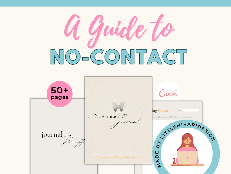 May include: A guide to no-contact journaling with over 50 pages of prompts. The cover features a butterfly design and the text "No-contact Journal".