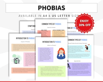 Phobia Worksheets, Psychoeducation for Specific Phobias, Animal Phobias, Social Anxiety Disorder, Agoraphobia