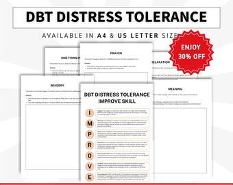 DBT Distress Tolerance Skills, IMPROVE Coping Worksheets, Mental Health Resources, Therapist tool