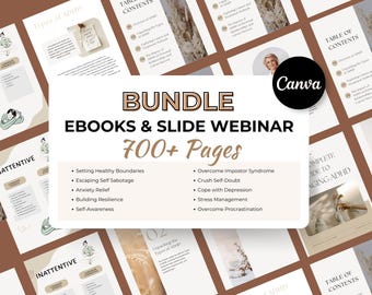 Ebooks and Slide Deck Presentations Bundle, Online Course Creator, Canva Workbook, Rebrandable Canva Coaching Template, Lead Magnet Template