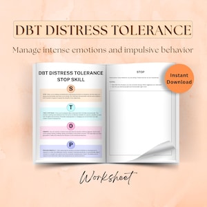 STOP Skills for managing intense emotions and impulsive behavior, DBT Distress tolerance, trigger warning worksheets, healthy coping tools