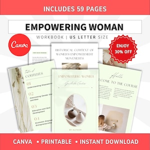 Cuaderno de trabajo de Canva para el empoderamiento femenino, herramienta de desarrollo personal lista para usar y coaching de vida personalizable.