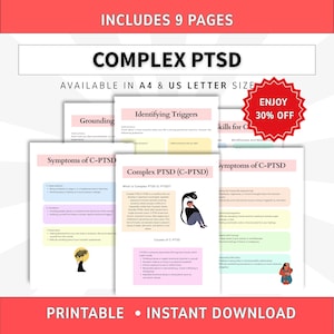 Complex PTSD Worksheets, Trauma Therapy Workbook for Adults, Coping Skills, Trauma Survivor, DBT