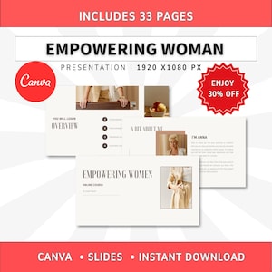 Woman empowerment slide deck presentation template canva, Masterclass PPT Slides coaches, webinar template course