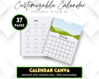 2026 EDITABLE Calendar Canva Template, Custom Photo Wall Calendar Printable, Monthly Planner, Office Decor