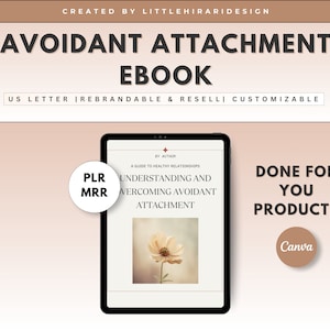 Avoidant Attachment Styles PLR ebook, Done For You Avoidant Attachment MRR canva template, Rebrandable and Resell Right, Secure Relationship
