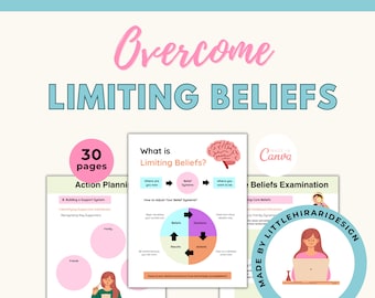 Limiting Beliefs Worksheets, Reframe Negative Thoughts, Core Beliefs Examination, Goal Setting, Growth Mindset, Impostor Syndrome