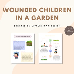 Wounded children in a garden for healing inner child wounds, worksheets for childhood experiences, trauma therapy resources for adult