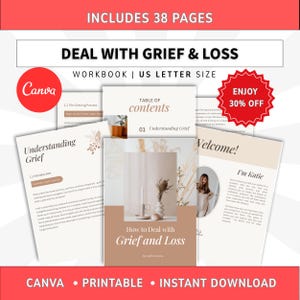 Grief and loss processing canva workbook, grief coping skills, Rebrandable content, Lead magnet