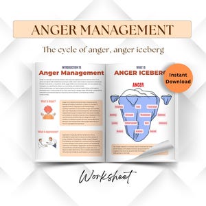 Hojas de trabajo sobre habilidades para el manejo de la ira, iceberg de la ira, regulación emocional, terapia cognitivo conductual (TCC) para la salud mental.