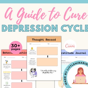 Managing Depression Worksheets for Adult, Reframing Negative Thoughts, CBT, Gratitude Journal Prompt, Behavioral Activation, Mental Health