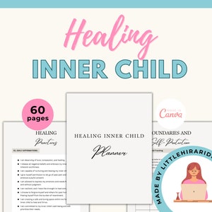 Modelli Canva per il planner "Guarigione del bambino interiore", pacchetto di fogli di lavoro per la terapia, spunti per il diario dei traumi, coaching per corsi già pronti