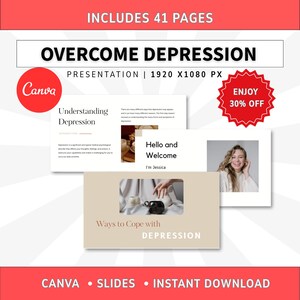Cope with Depression Slide Presentation, Webinar Templates, Course Creator Canva Templates, Life Coaching Tools