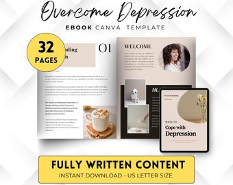 Depression Workbook canva, Done For ebook, Brandable Coaching Resources, Lead Magnet Ebook