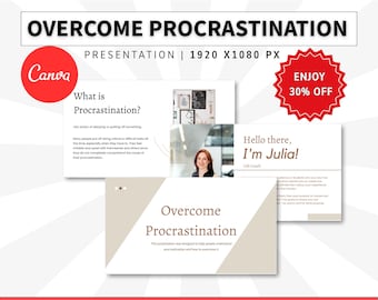 Overcome Procrastination Slide Presentation, Webinar Templates, Course Creator Canva Templates, Coaching Resources