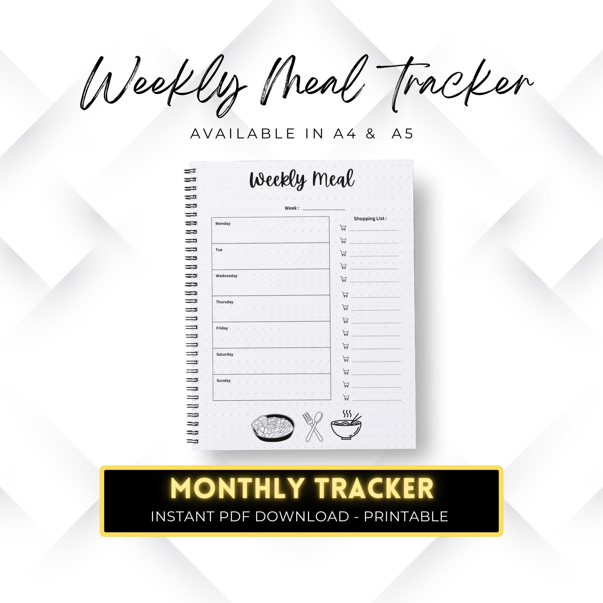 Meal Tracker, PRINTABLE Journal Template, Weekly Meal Tracker, Food ...