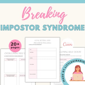 Overcome Impostor Syndrome Planner Canva Templates, Reframing Thoughts Worksheets for Adult, Self Doubt Journal Prompt, Course Coaching