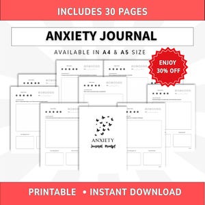 Ejercicios para reflexionar sobre la ansiedad, autocuidado guiado, desencadenantes de la ansiedad, alivio de la ansiedad (descarga digital)