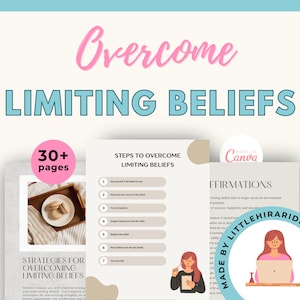Limiting Beliefs Workbook Canva Templates, Self Limiting Mindsets Ebook for Coaching, Done For You Belief Systems, Brandable Worksheets