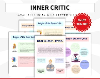 Inner Critic workbook for teens and adults, mental health worksheets, self help, self-love therapy