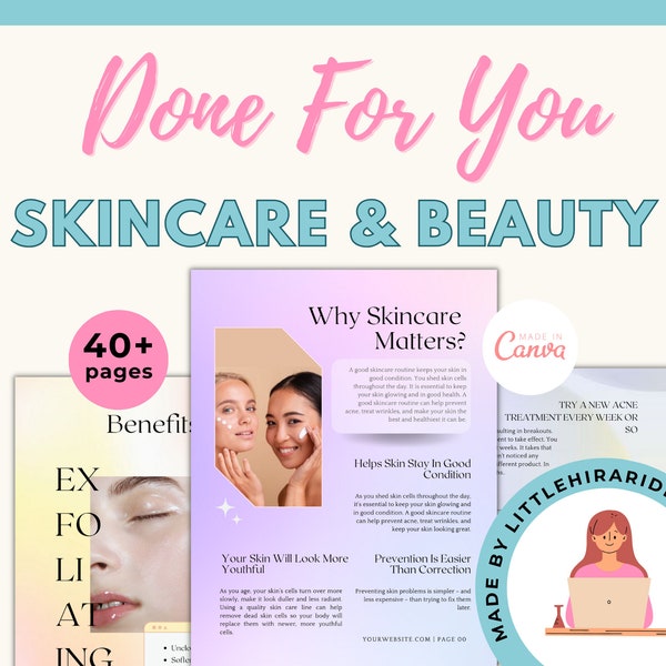Skincare and Beauty Coach Ebook, Done For You Course Skincare Beauty, Brandable Coaching Resources, Beauty Brand Kit Canva Template