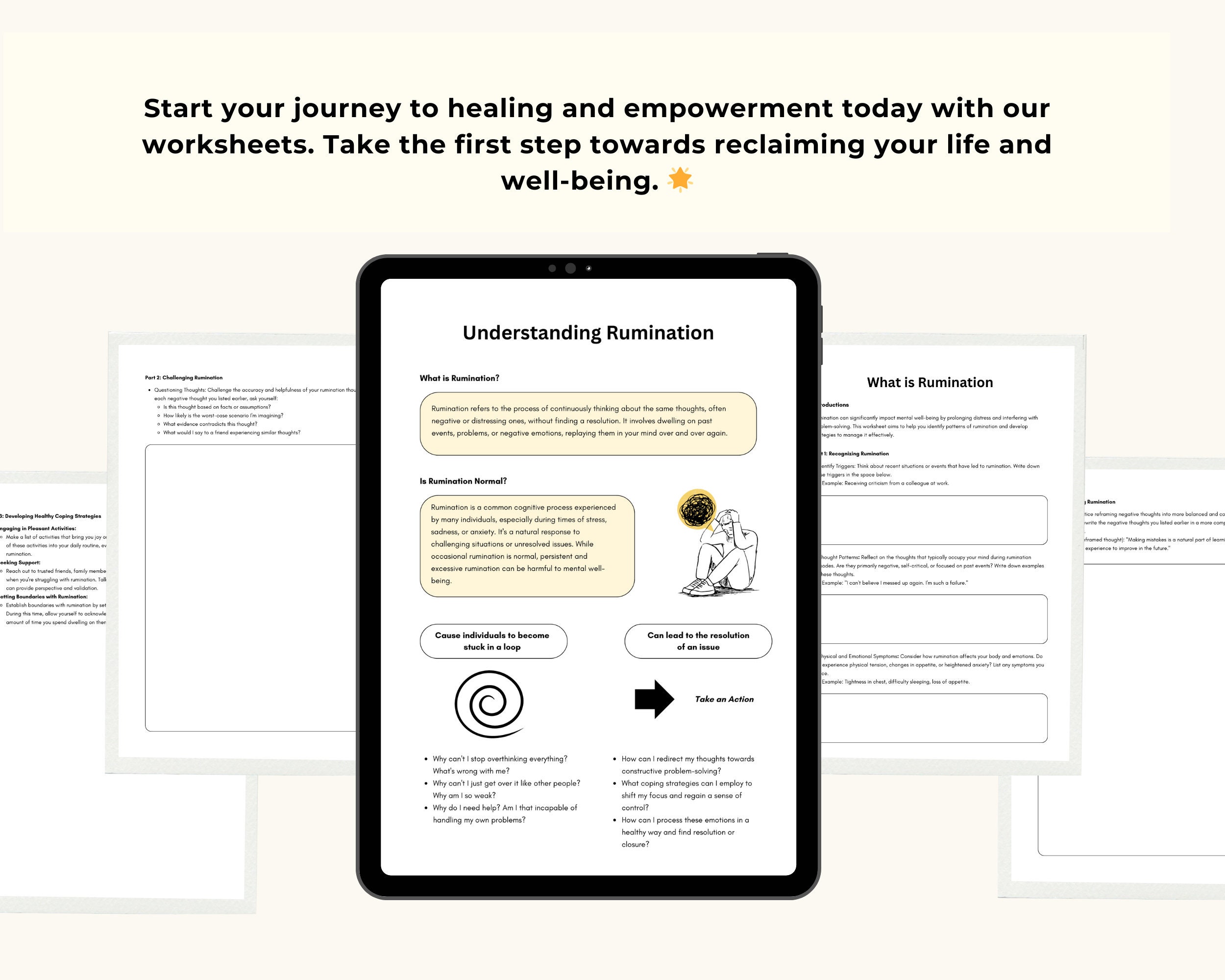 Rumination Thoughts on Negative Feeling Worksheets, Depression Coping ...