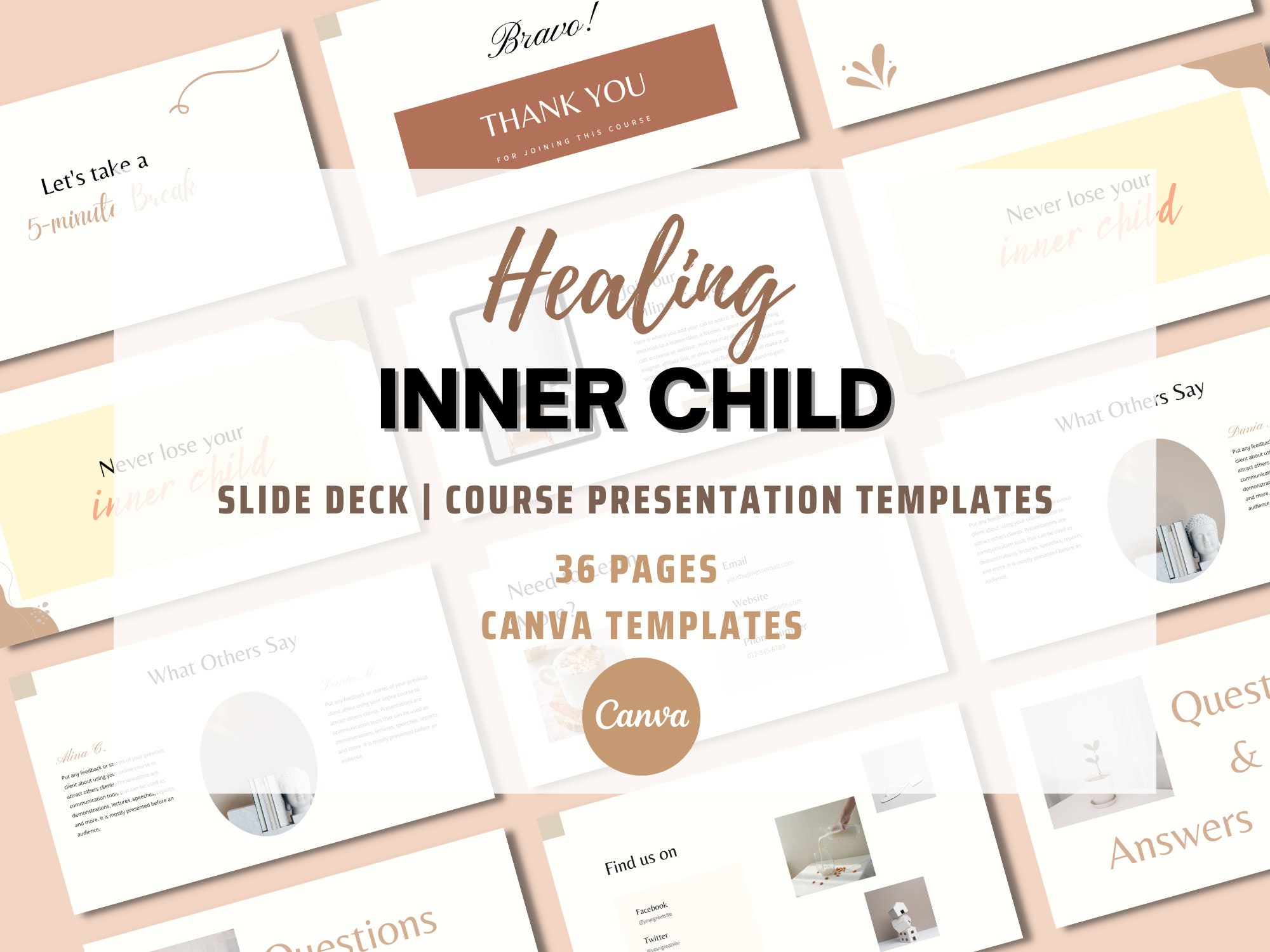 Healing Inner Child Course Slide Presentation | Webinar Slide Deck Templates | Course Creator Canva Templates | Life Coaching Tools