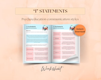 I Statements worksheets, psychoeducation communication styles, assertive communication, healthy relationships, couples counselling therapy