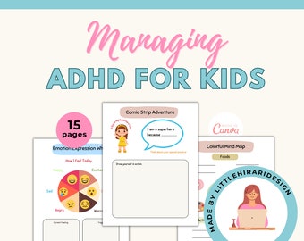 ADHD Worksheets for Kids, Printable Workbook Activities Kids, Children Mental Health, School Activities for ADHD, Coping Skills Planner