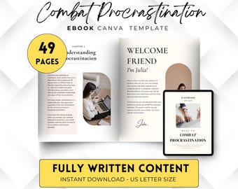 Overcome  Procrastination workbook coach, Done for you Self sabotage, Mindset Ebook Plr Template, Course Ebook, lead magnet