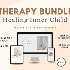 Therapy bundles healing and reparenting inner child, bundle resources for childhood experiences, workbook worksheets slide deck presentation